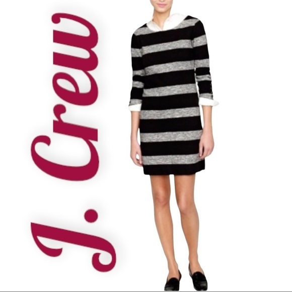J. CREW 100% Cotton Striped Boat Neck 3/4 Sleeve Mini Sweater Dress, Size Small - Picture 1 of 9